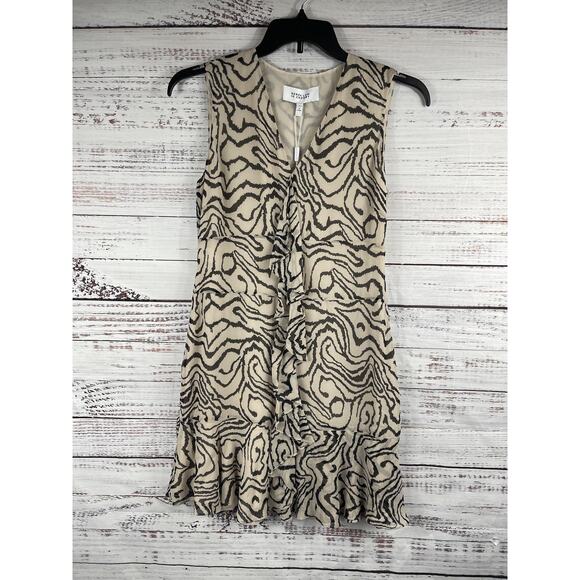 Derek Lam 10 Crosby Dress Women's 6 Stone Sleeveless Ruffle Print Mini New Tags